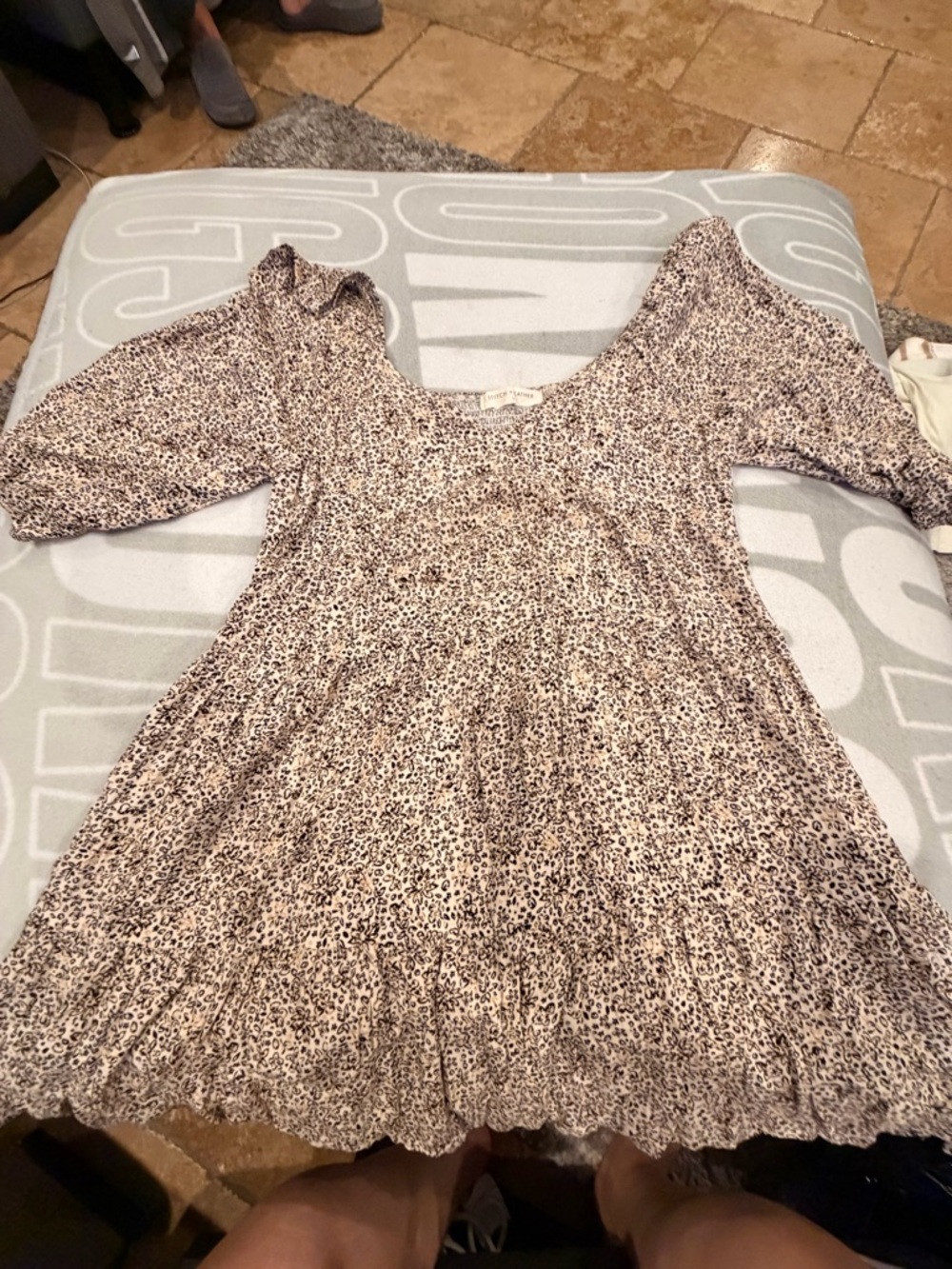 Mini Dress in Neutral Floral Print